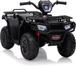 GARVEE - 12V Electric Kids ATV Quad, 4-Wheeler Ride-On Toy for Toddlers with LED Lights, Music, USB & Safe 2.2MPH Speed - Black