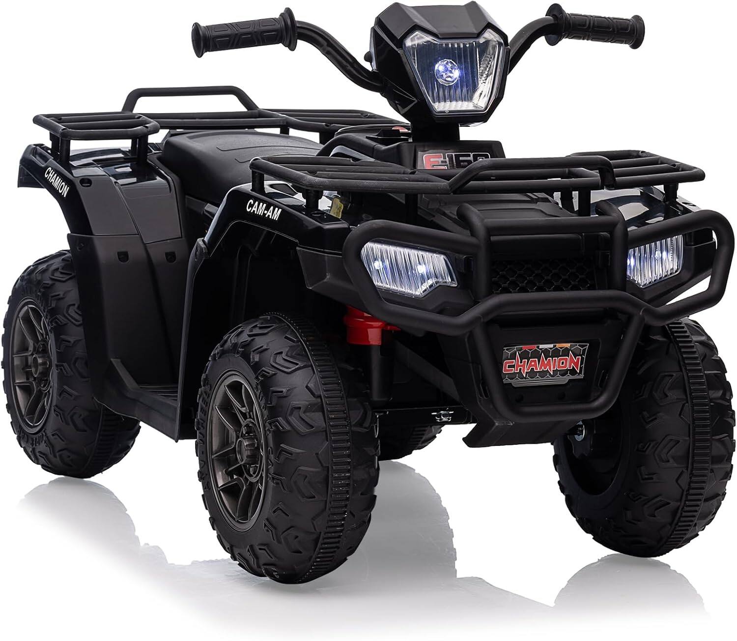 GARVEE - 12V Electric Kids ATV Quad, 4-Wheeler Ride-On Toy for Toddlers with LED Lights, Music, USB & Safe 2.2MPH Speed - Black