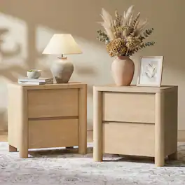 ModernMate - Nightstand with 2 Drawers Curved Modern 25.6"W Nightstand End Table for Bedroom Living Room - Natural Oak