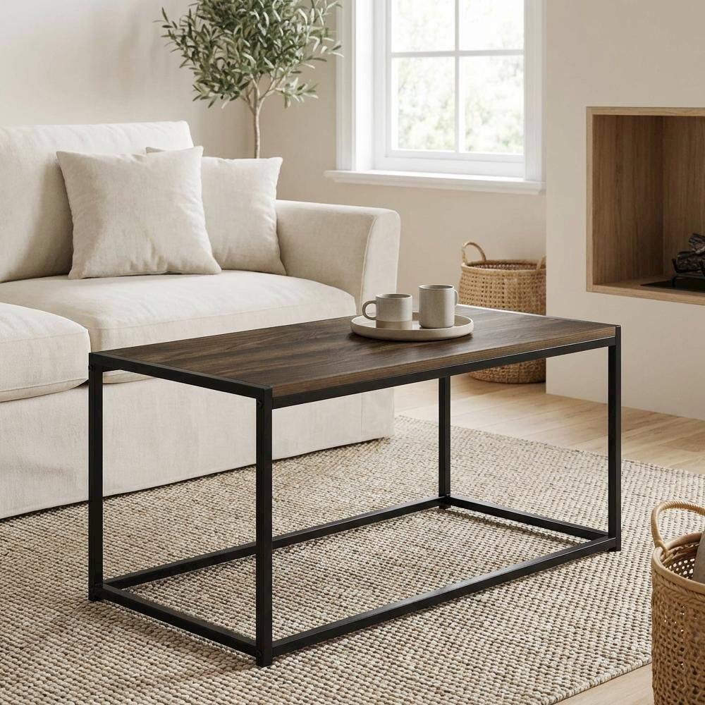 Left. FurniFact - Columbia Walnut Coffee Table with Modern Design and Compact Lightweight Build - Columbia Walnut.
