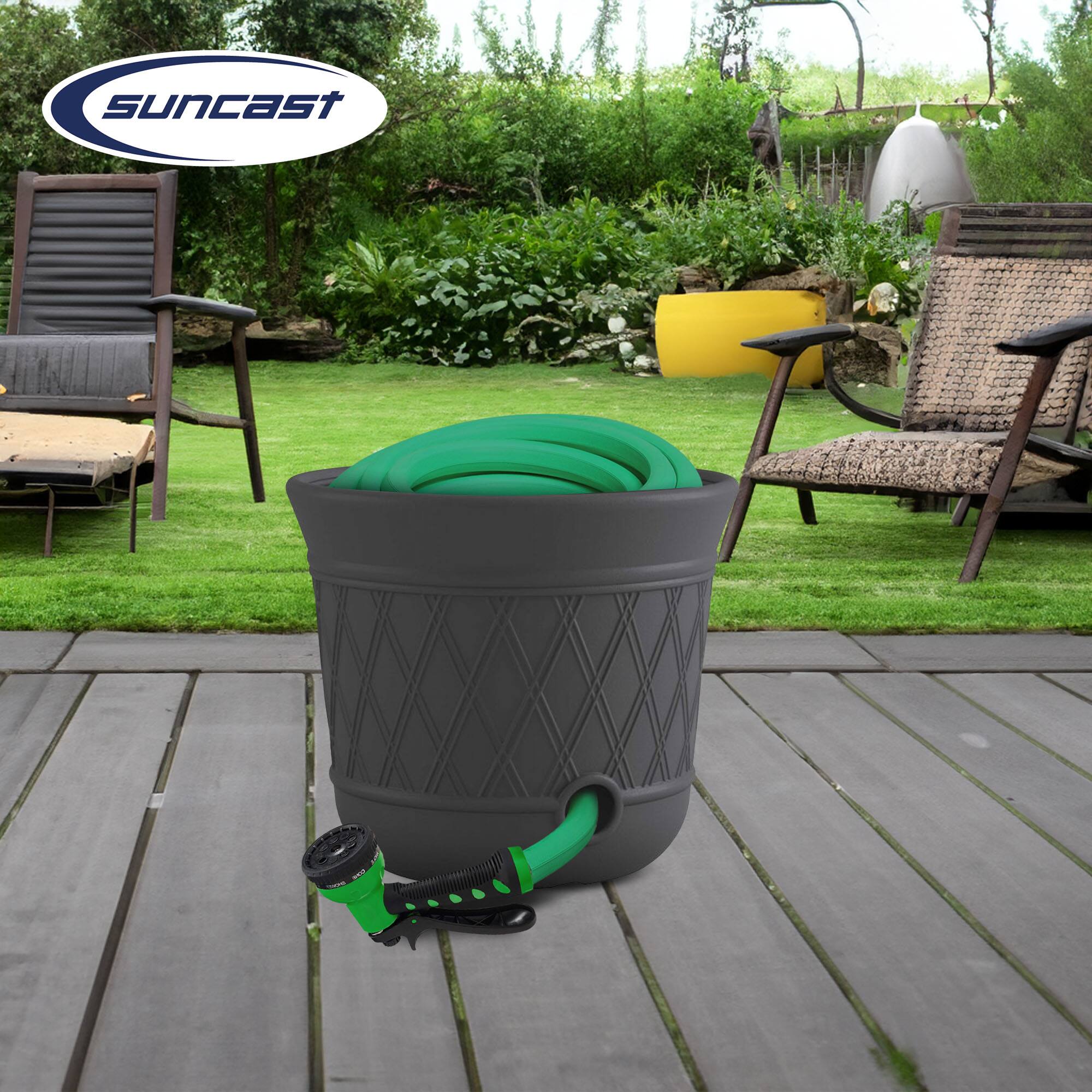 Alt View 2. Suncast - Suncast 14 x 12" Resin Decorative Hideaway Outdoor Garden Hose Storage Pot, Gray.