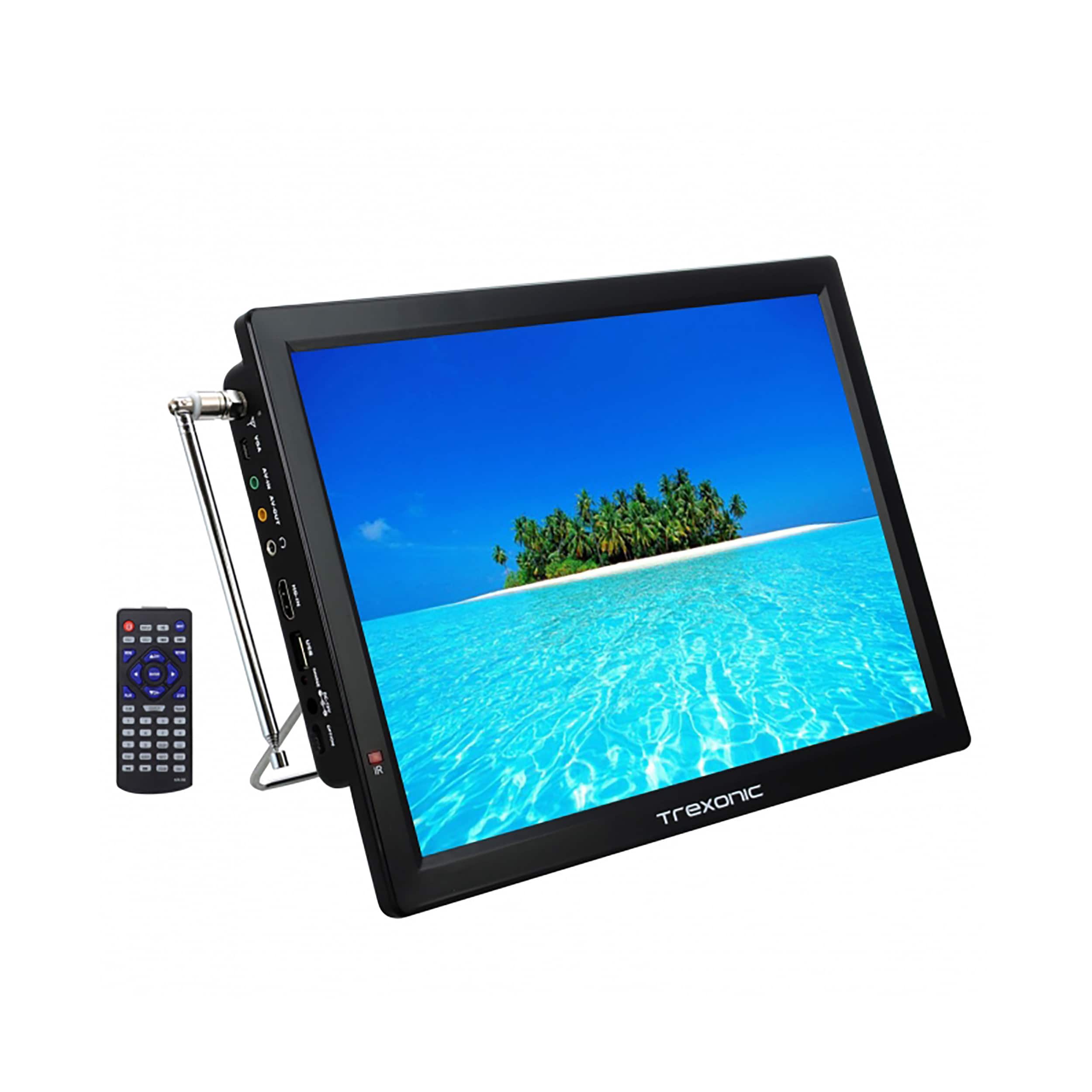 Trexonic - Portable Rechargeable 14 Inch LED TV with HDMI, SD/MMC, USB, VGA, AV In/Out and Built-in Digital Tuner - Black