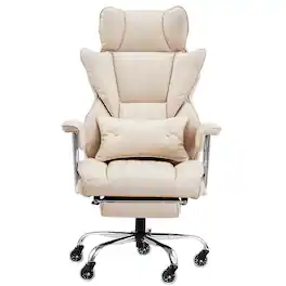 Forest'nSky - Executive Office Chair with Footrest, Lumbar Support,Strong Metal Base Quiet Wheels, Khaki - Beige