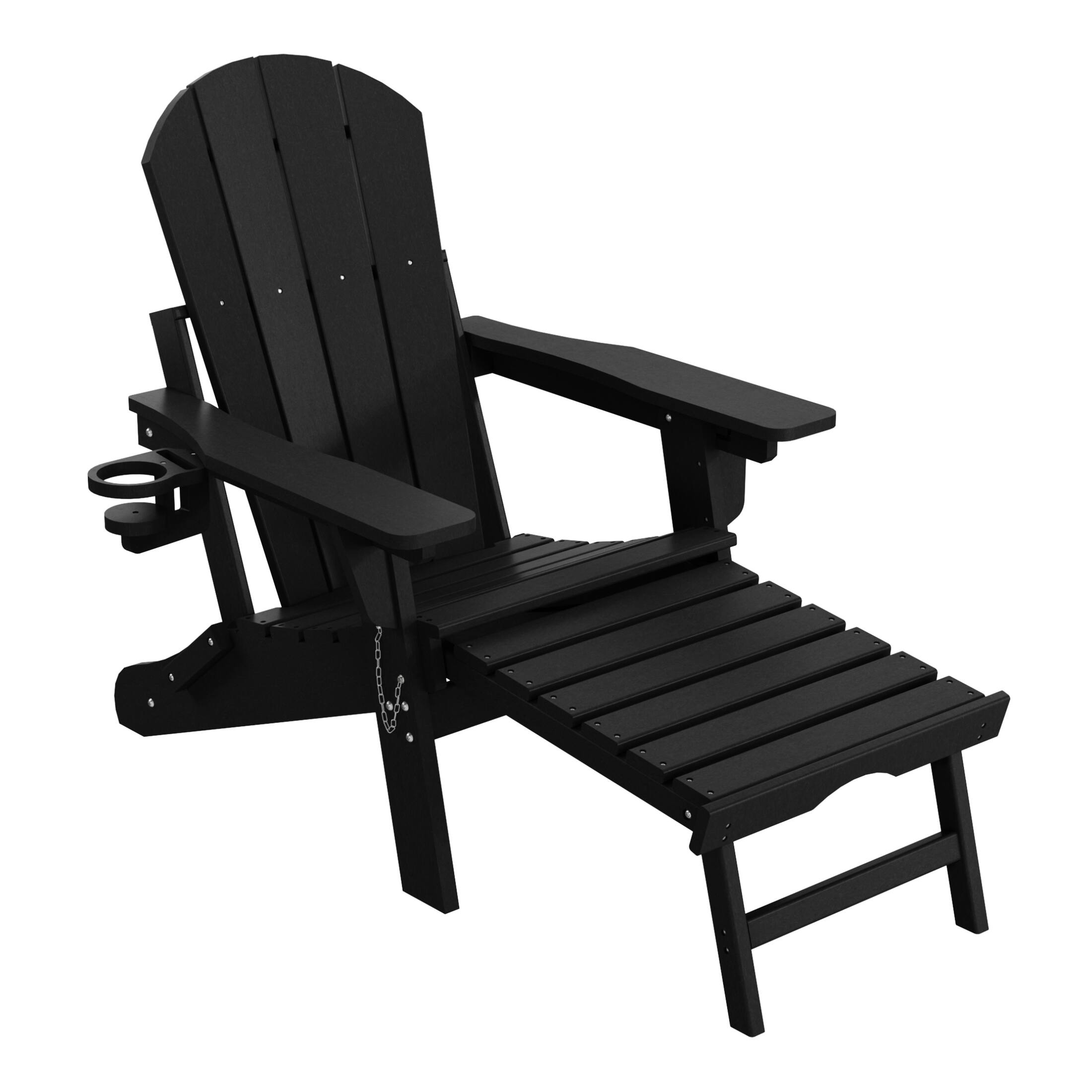 Left. WestinTrends - WestinTrends Malibu Folding Adjustable Adirondack Chair with Retractable Ottoman and Cup Holder (Set of 2) - Black.