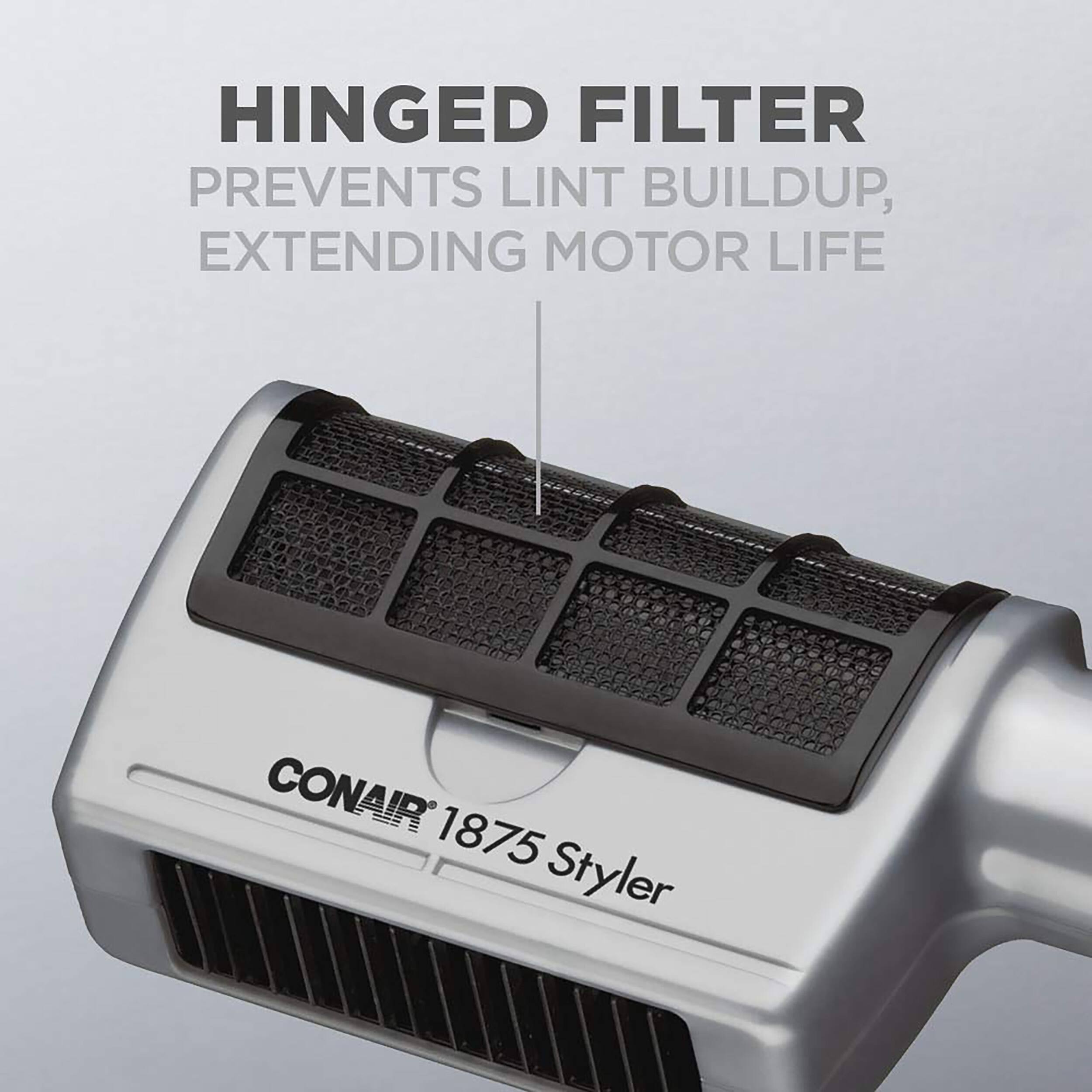 HINGED FILTER PREVENTS LINT BUILDUP, EXTENDING MOTOR LIFE
CONAIR 1875 Styler