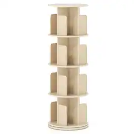 Costway - 1 PCS 4-Tier Rotating Bookshelf 360° Display Rack with Dividers & Anti-falling Baffles - Natural