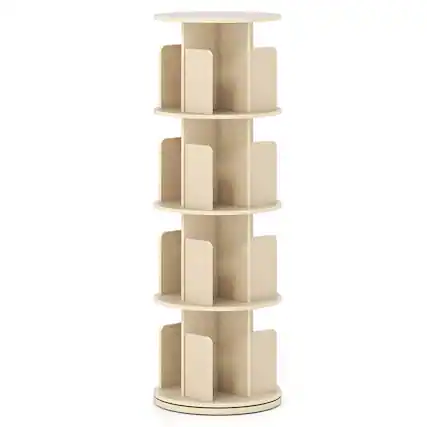 Front. Costway - Costway 1 PCS 4-Tier Rotating Bookshelf 360° Display Rack with Dividers & Anti-falling Baffles - Natural.