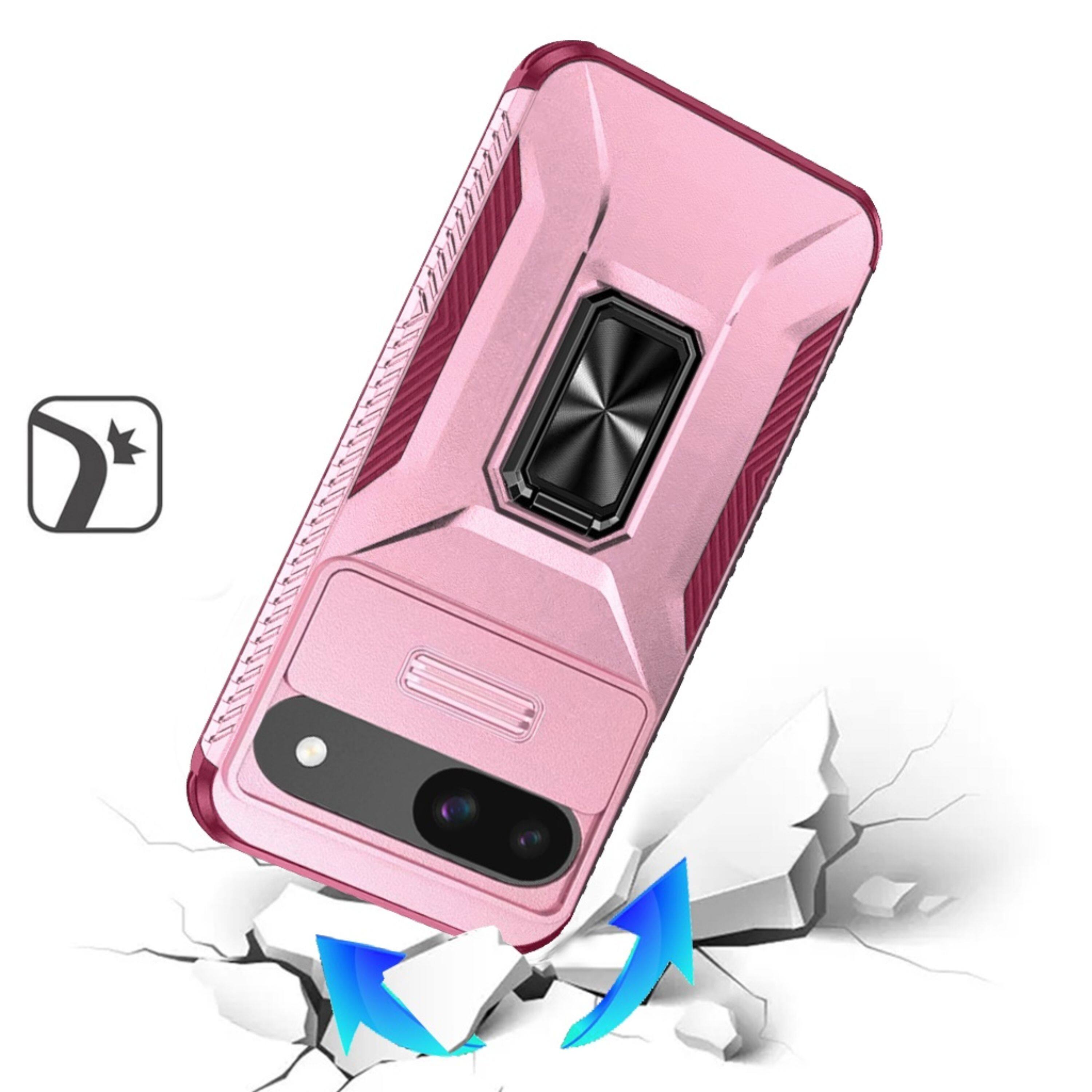 Left. Kitcheniva - Full Coverage Metal Stand Lens Cover Phone Case With Tempered Glass For Google Pixel 9a Pink Burgundy - Pink/Burgundy.