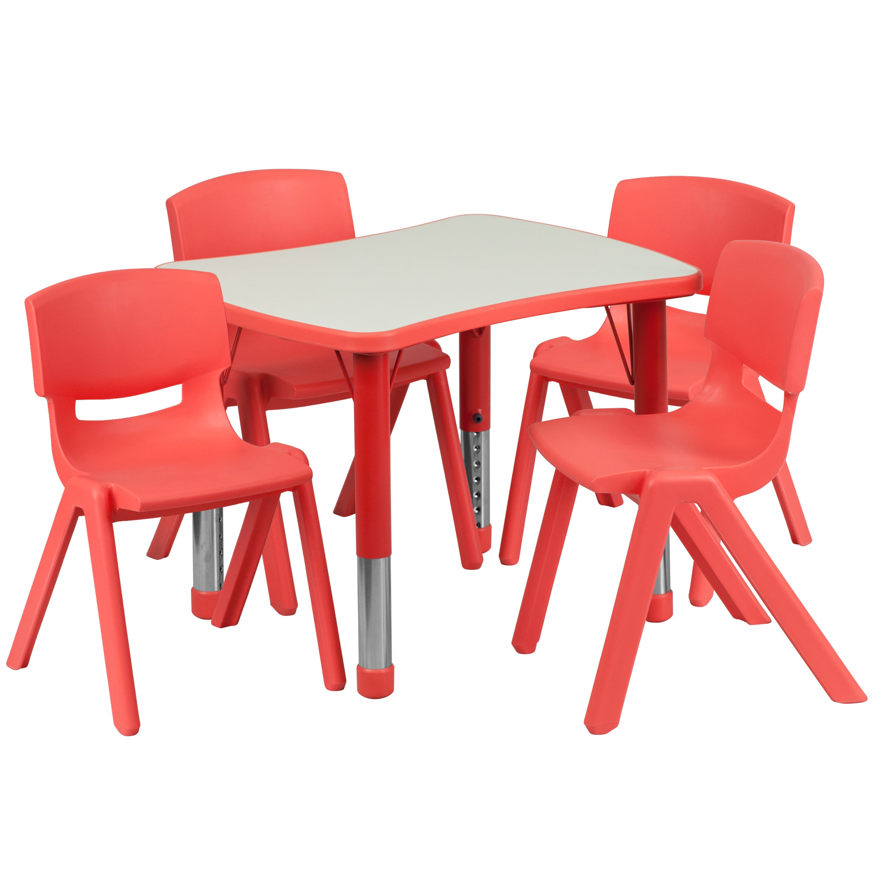"Emma + Oliver - 21.875""W x 26.625""L Rectangular Plastic Height Adjustable Activity Table Set with 4 Chairs - Red" price history on PriceWatchPro