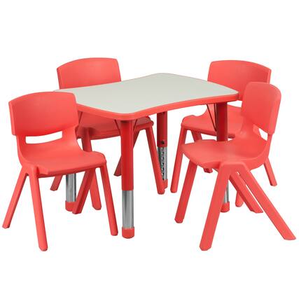 Front. Flash Furniture - Emmy 21.875''W x 26.625''L Rectangular Red Plastic Height Adjustable Activity Table Set with 4 Chairs - Red.