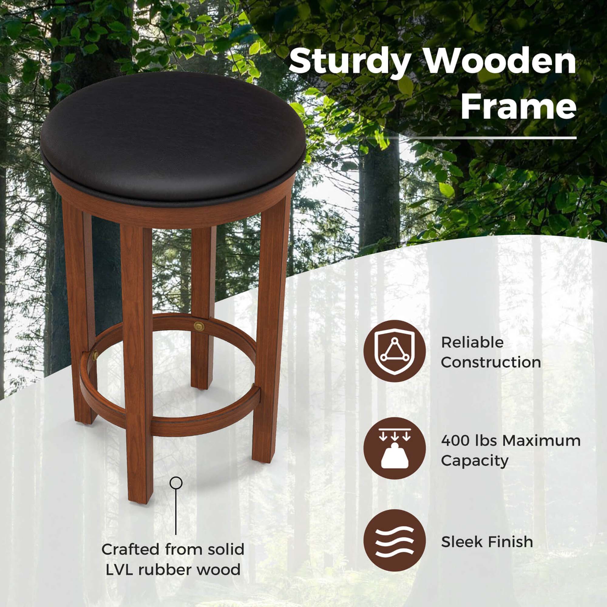 Sturdy Wooden Frame Reliable Construction 400 lbs Maximum Capacity Crafted from solid LVL rubber wood Sleek Finish