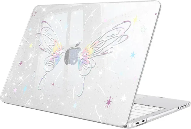 Front. Fintie - Glitter Case for MacBook Neo 13 Inch (Model A3404, 2026 Release) Snap-On Hard Shell Cover, Slim Fit, Lightweight - Meteor Butterfly.