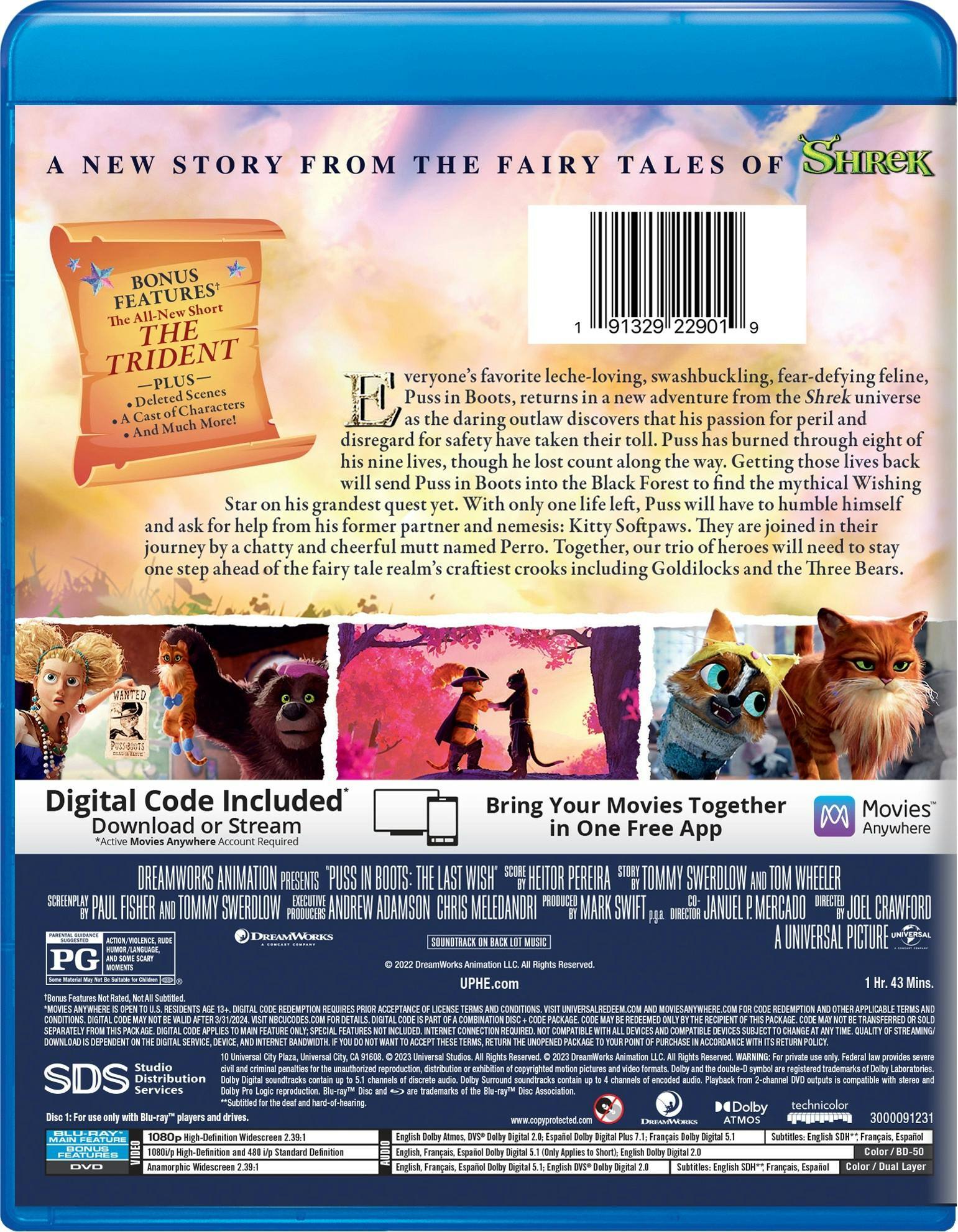 Back. Puss in Boots: The Last Wish (with DVD) [Blu-ray].