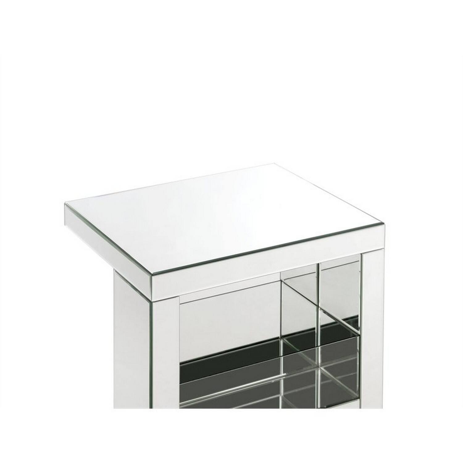 Alt View 2. Manhattan Lane - Accent Table with Mirrored Panels and C Shape - Silver.