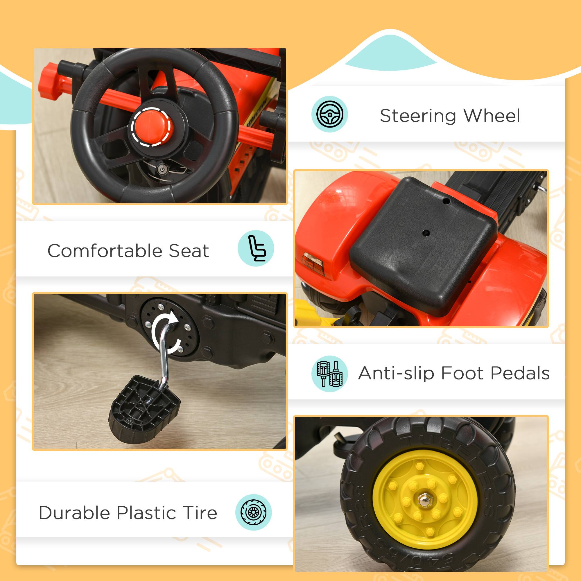 - Steering Wheel
- Comfortable Seat
- Anti-slip Foot Pedals
- Durable Plastic Tire