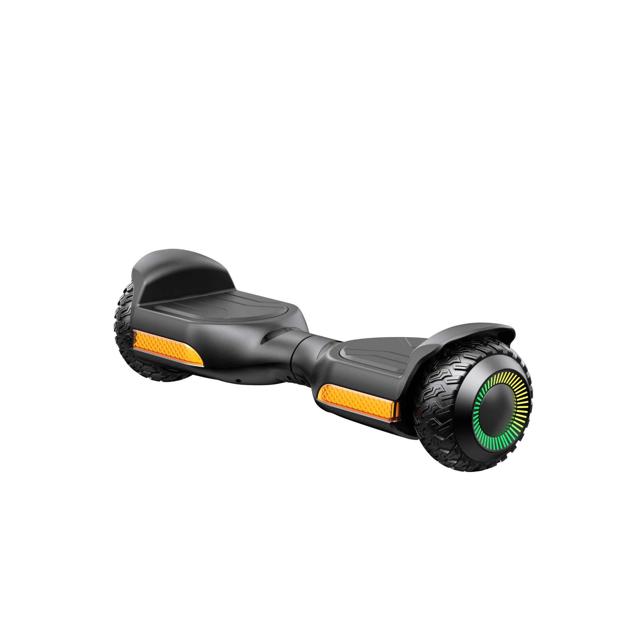 Angle. MIHOVER - 250W*2 All-Terrain Hoverboard for Kids, 37V 2Ah Battery, 7.75 MPH, Bluetooth, 176 lb Capacity, UL2272 - Black.