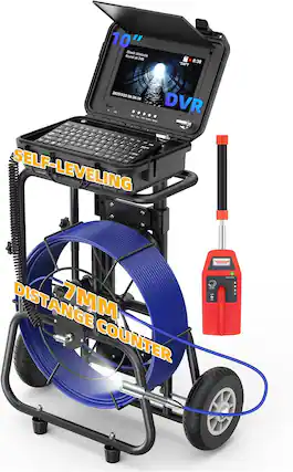Front. Aukfa - Sewer Camera with Locator - 10" HD Borescope, Self-Leveling, IP68, 250Ft 7MM Cable, DVR, 32GB.