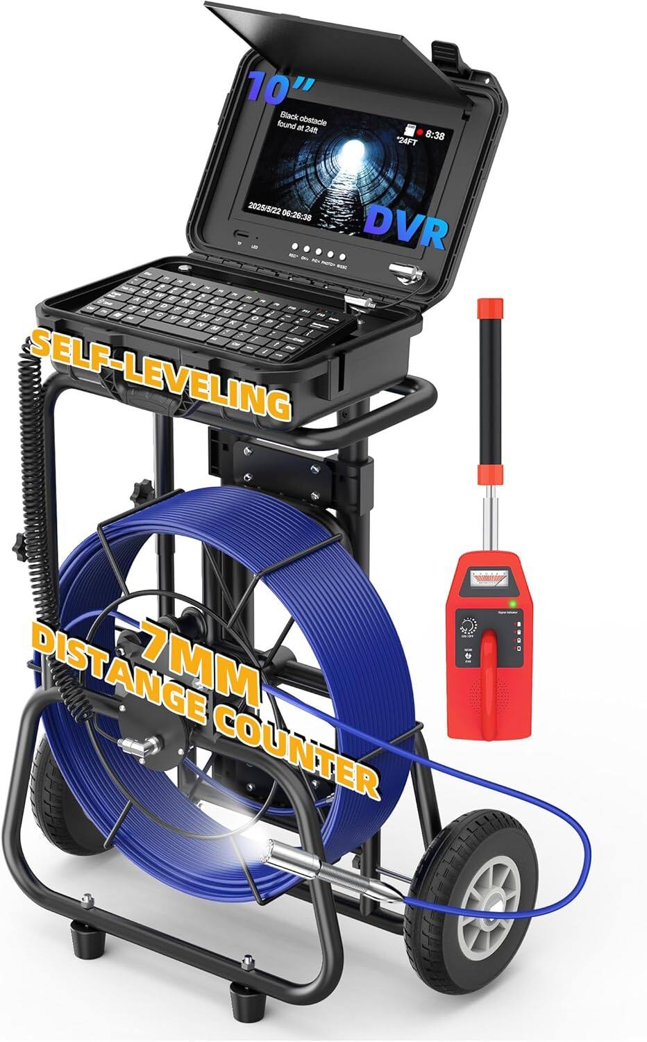 Front. Aukfa - Sewer Camera with Locator - 10" HD Borescope, Self-Leveling, IP68, 250Ft 7MM Cable, DVR, 32GB.