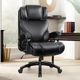 Brick Attic - 500lbs Heavy Duty Executive Breathable Leather Office Chair with Adjustable High Back, Lumbar Support Swivel PC Chair - Black