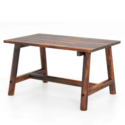 Front. Costway - Costway Outdoor Coffee Table with Slatted Tabletop Rectangle Side Table for Garden - Brown.