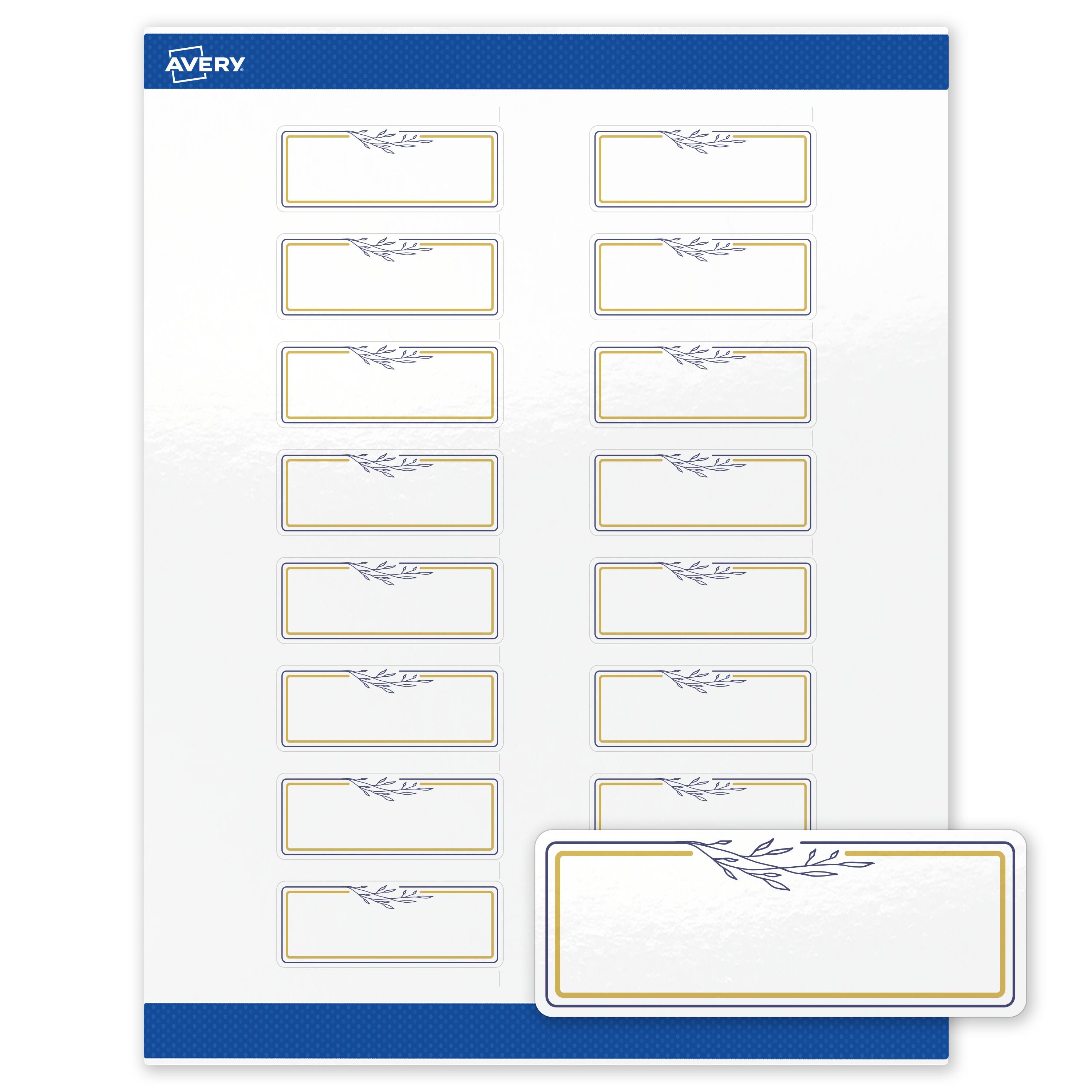 Front. Avery - Avery Labels, 1" x 2-5/8", Glossy White, Gold & Navy/Florals - White.