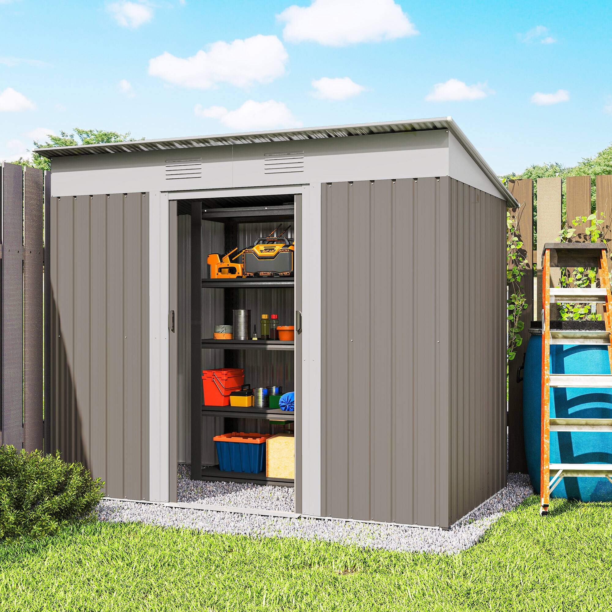 Alt View 8. Outsunny - x 4' Metal Garden Shed, Backyard Tool Storage Shed with Dual Locking Doors, 2 Air Vents and Steel Frame.