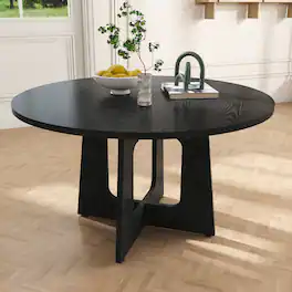 Z-Edge - Round Dining Table for 4-6 People, 47" Dining Room Table with Wooden Pedestal Base, Circle Kitchen Table for Living Room - Black