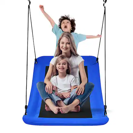 Front. Costway - Costway 700lb Giant 60" Platform Tree Swing for Kids and Adults - Blue.