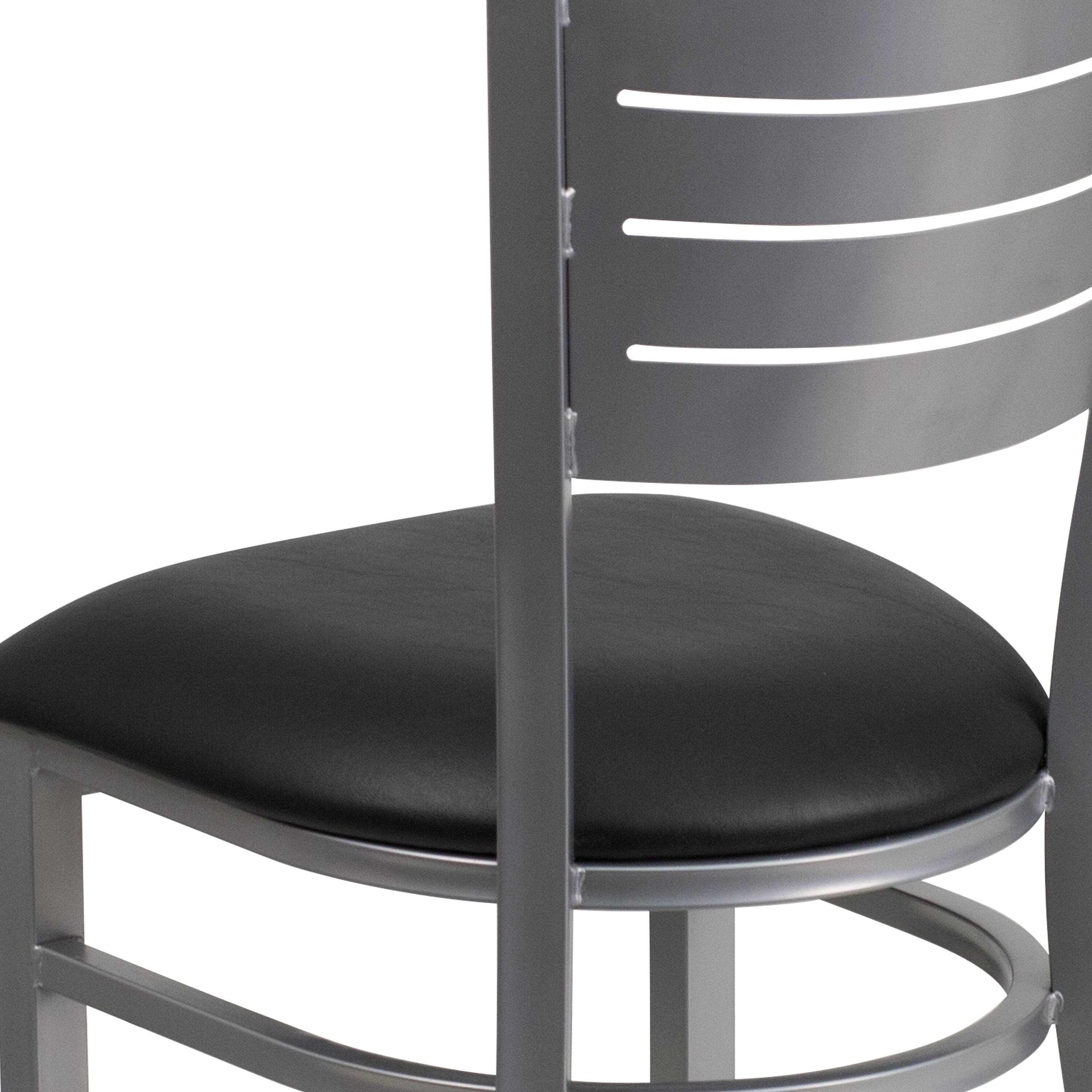 Alt View 8. Emma + Oliver - Silver Slat Back Metal Restaurant Dining Chair - Black Vinyl Seat/Silver Frame.