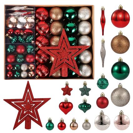 Front. Acekool - 72 Pcs Christmas Balls Ornaments Hanging Balls Xmas Tree Decorations for New Year Home Decor Wine Red Green Brown - Red Green Brown.