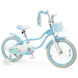 Costway - 18" Kids Bike Toddler Bicycle with Training Wheels Hand & Coaster Brakes Handlebar - Blue