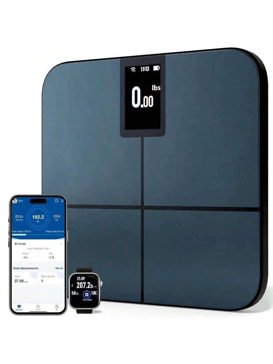 Pacoar Cade - Digital scale BMI tracking ideal for weight management, with Auto-On/Auto-Off, Easy to Clean, Digital Display - Black + 4 Electrodes