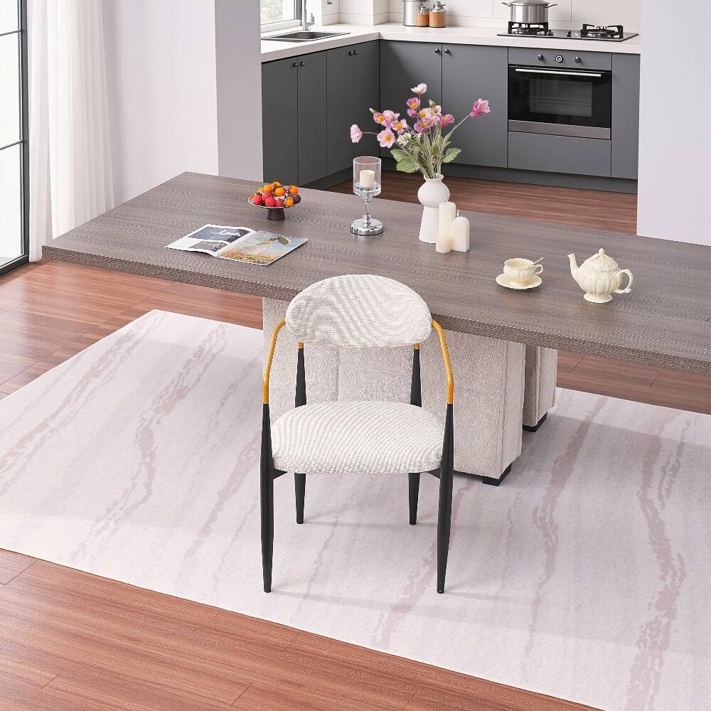 Alt View 6. Loheer - Loheer Modern Upholstered Dining Chairs Set of 2 Beige Fabric Metal Frame Ergonomic Seating for Home Office - Beige.