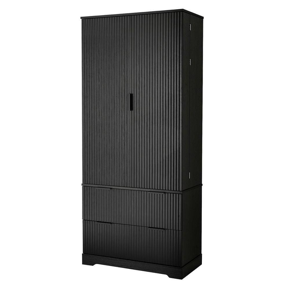 Alt View 6. Kadyn - 72" Modern Fluted Pantry with 2 Drawers and 8-Door Spice Rack - Black - Black.