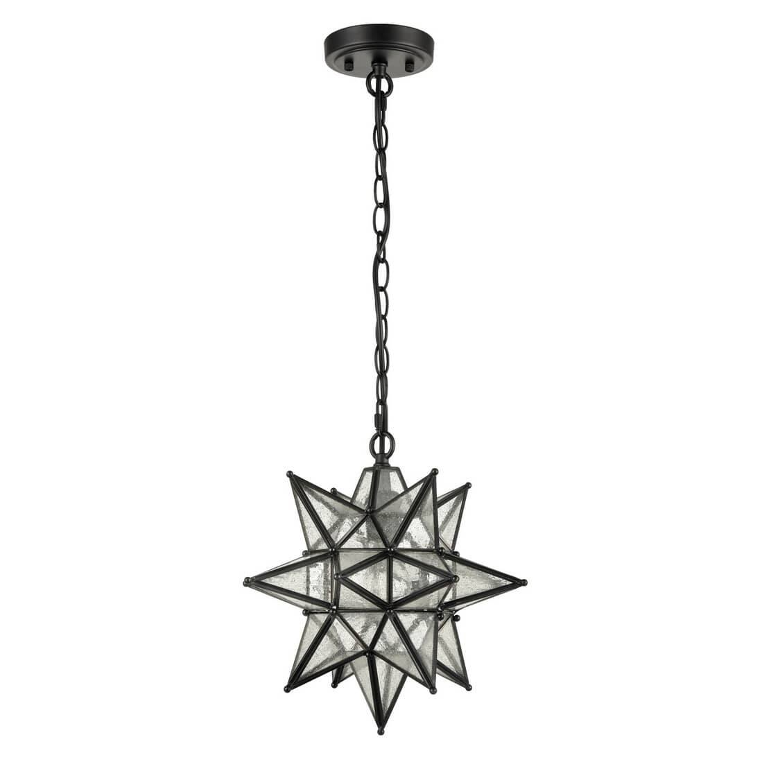 Left. MOOSE - Moravian Star Pendant Chandelier Seeded Glass Black Light 19 - Black.