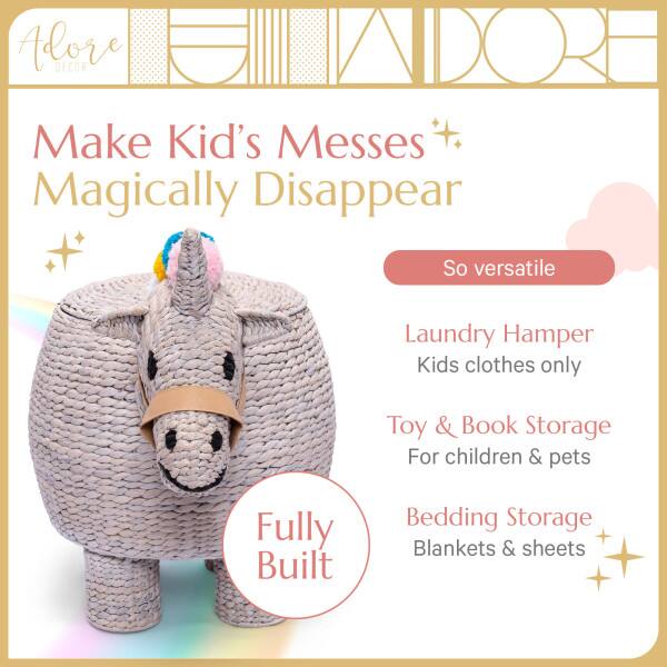 Adore DECOB Make Kid's Messes Magically Disappear So versatile Laundry Hamper Kids clothes only Toy & Book Storage For children & pets Fully Built Bedding Storage Blankets & sheets