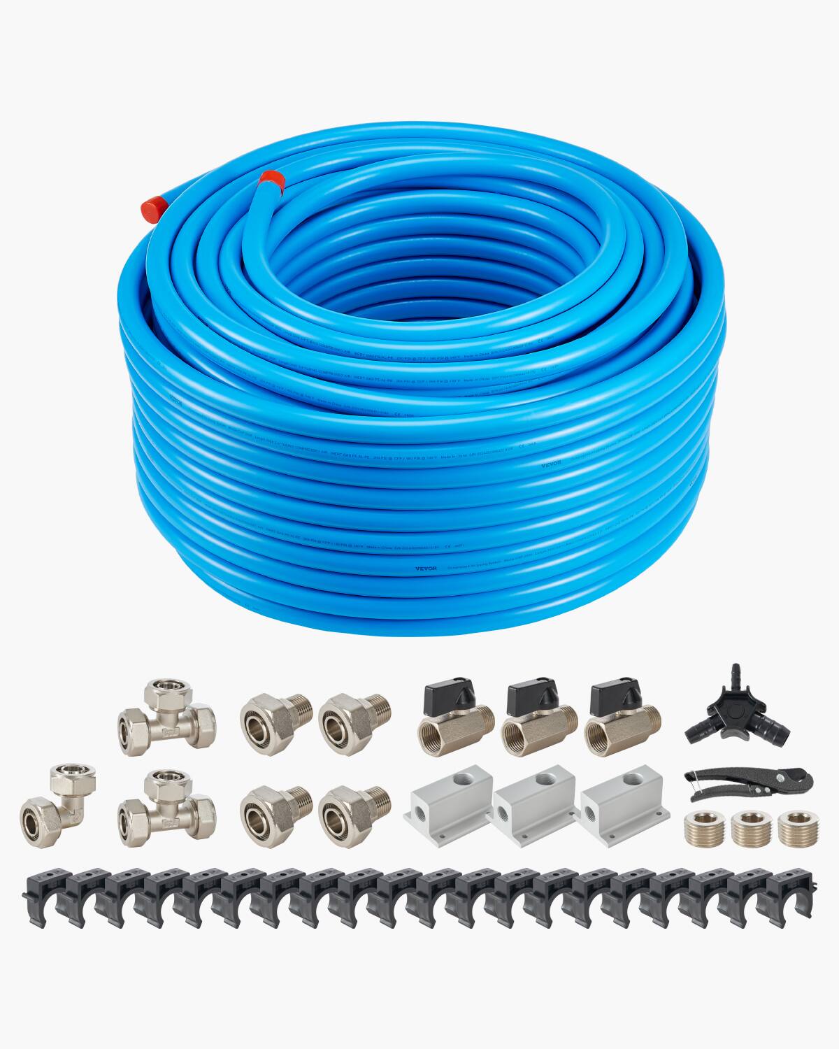 Front. VEVOR - Air Compressor Line Kit, 300FT x 3/4", HDPE-Aluminum Compressed Air Piping System, Leak-Proof, Pressure-Resistant - Blue.