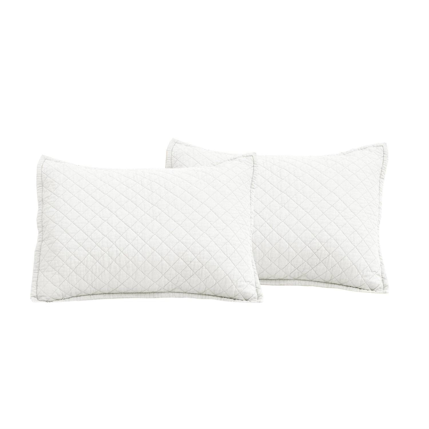 Left. Hivvago - King/CAL King Lightweight Cotton Linen White Reversible 3-PC Quilt Set - Linen White.