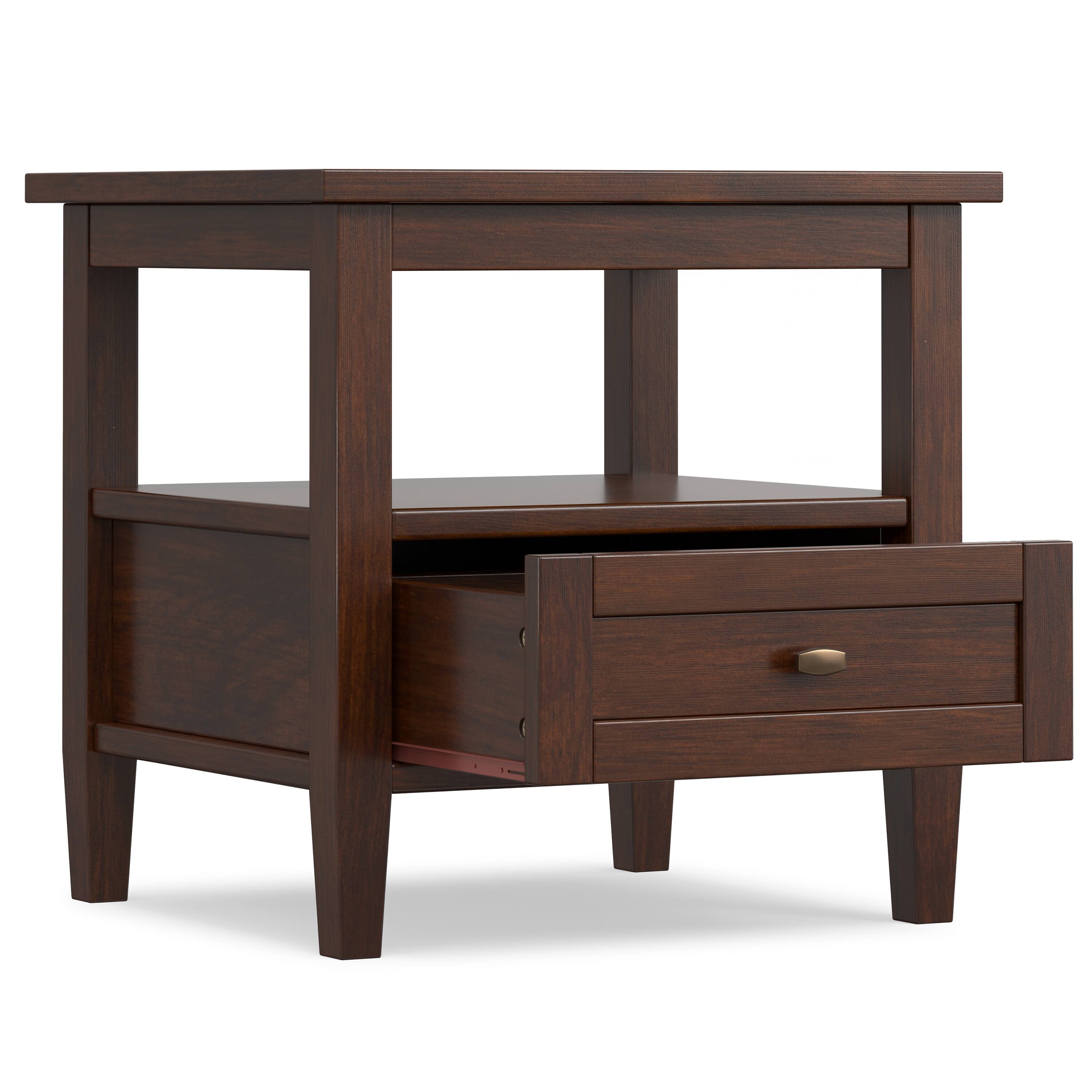 Back. Simpli Home - Warm Shaker 20 inch Wide Solid Wood Transitional End Table in Russet Brown - Russet Brown.