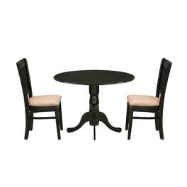 FurniFact - Wood Drop-Leaf Dining Table 3-Piece Set with Linen Slatted Chairs - Black