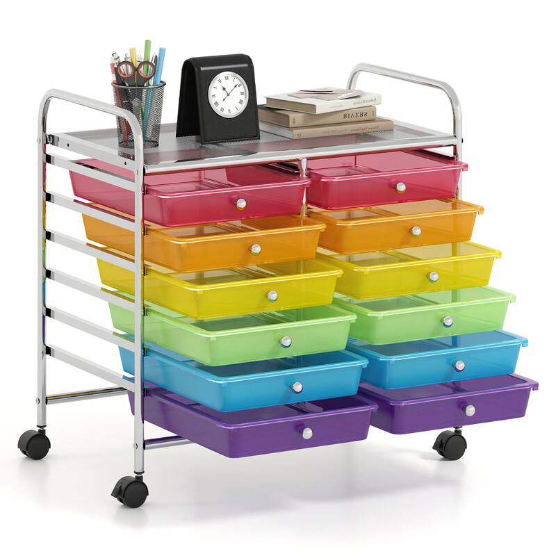 Front. WELLFOR - 12 Drawer Art & Craft Rolling Storage Cart Tools Scrapbook Paper Office School Organizer with Sturdy Frame - Transparent Multicolor.