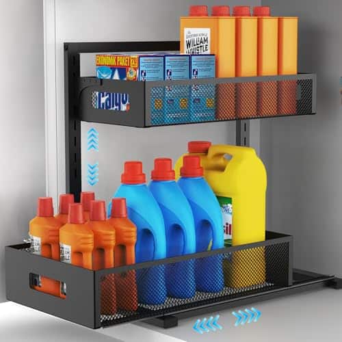 Hirose Alice - Under Sink Organizer Pull Out Cabinet Height 2 Tier With Sliding Drawers And Storage() Adjustable allows - Black-xl-1pack