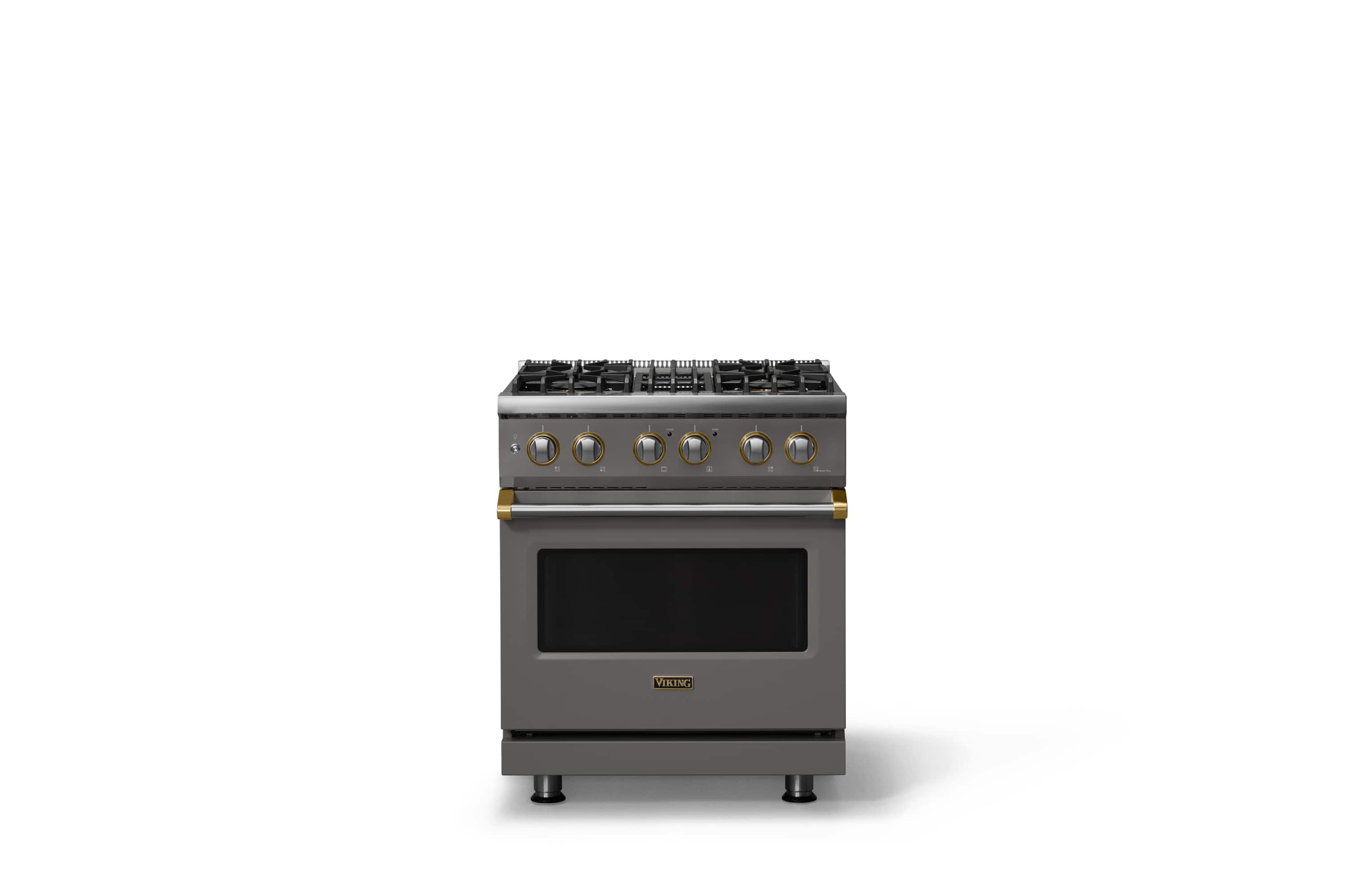 Viking - 30 in. Wide 4 Burner Pro 5 Series 4.7 Cu. Ft. Freestanding Sealed DF Convection Range with Brushed Brass Trim - Damascus Gray