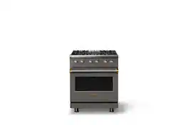 Viking - 30 in. Wide 4 Burner Pro 5 Series 4.7 Cu. Ft. Freestanding Sealed DF Convection Range with Brushed Brass Trim - Damascus Gray
