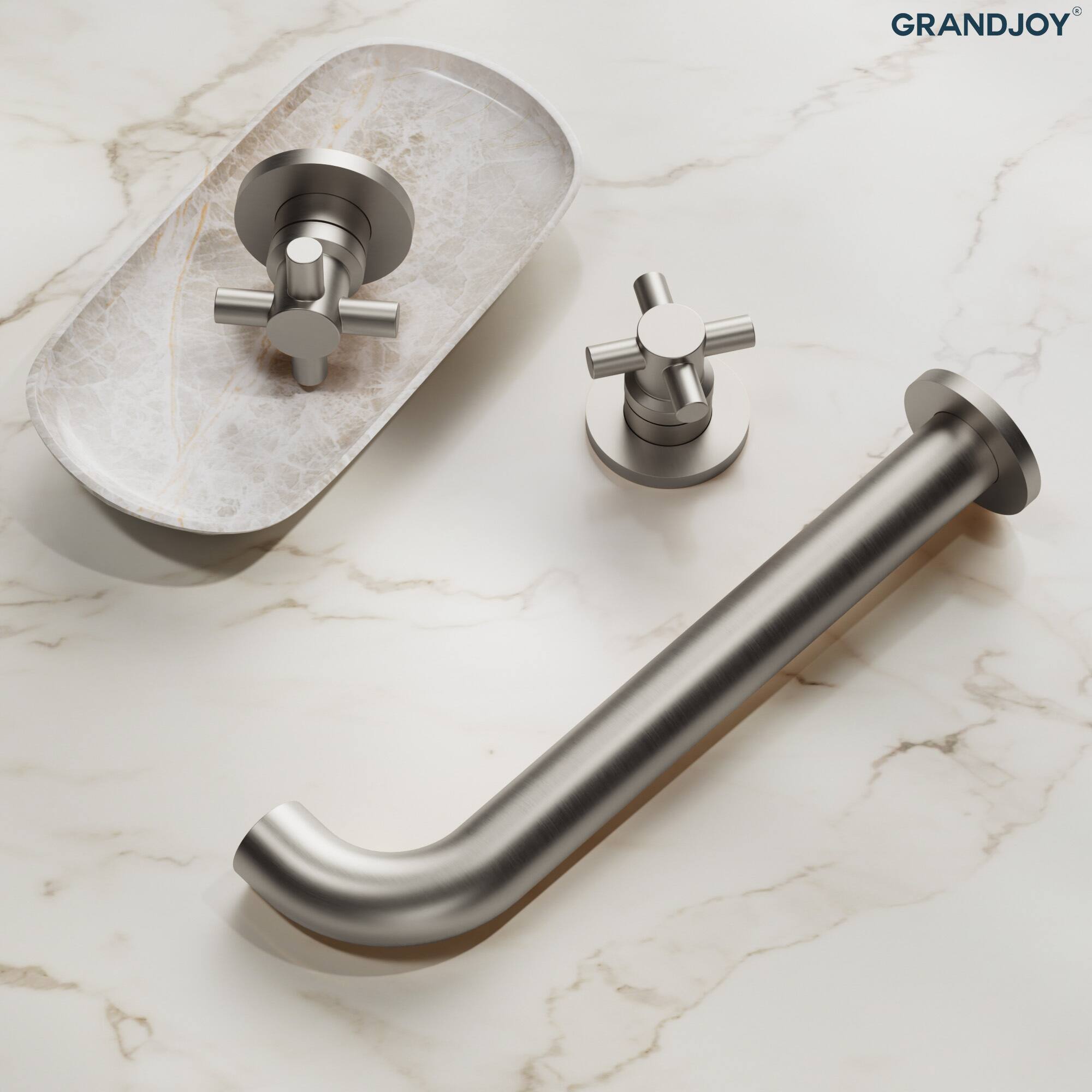 Alt View 9. GRANDJOY - Wall-Mounted Bathtub Faucet Dual Handle Tub Filler High Flow Anti-Fingerprint Finish Modern Bathroom - Brushed Nickel.