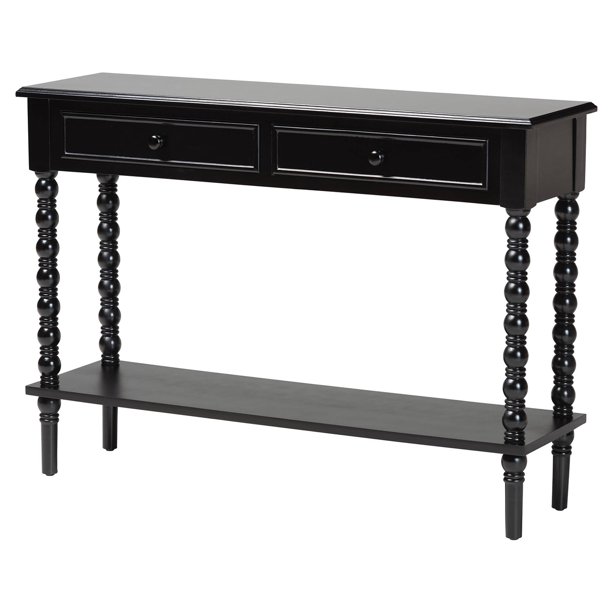 Front. Baxton Studio - Malinda Classic Wood 2-Drawer Console Table with Spindle Legs - Black.