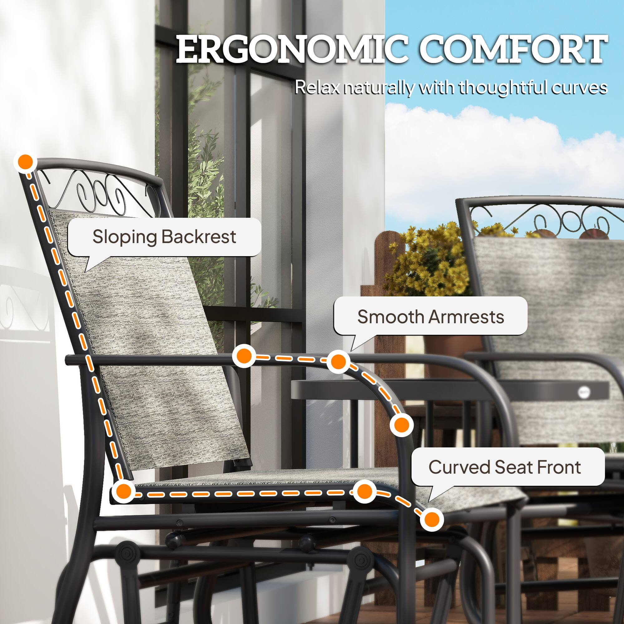 ERGONOMIC COMFORT  
Relax naturally with thoughtful curves

- Sloping Backrest
- Smooth Armrests
- Curved Seat Front