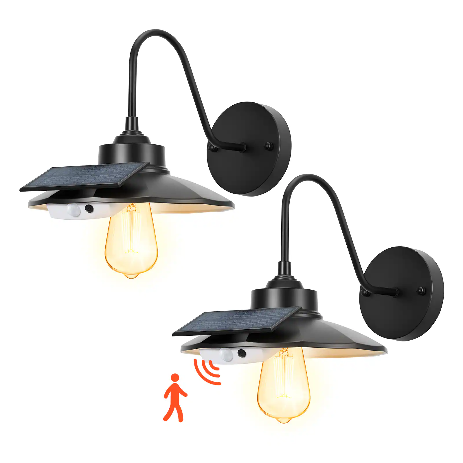 VEVOR - Solar Outdoor Barn Light, 3 Lighting Modes and Motion Sensor, 2-Pack Gooseneck Light Fixture, Farmhouse Wall Sconce - Black