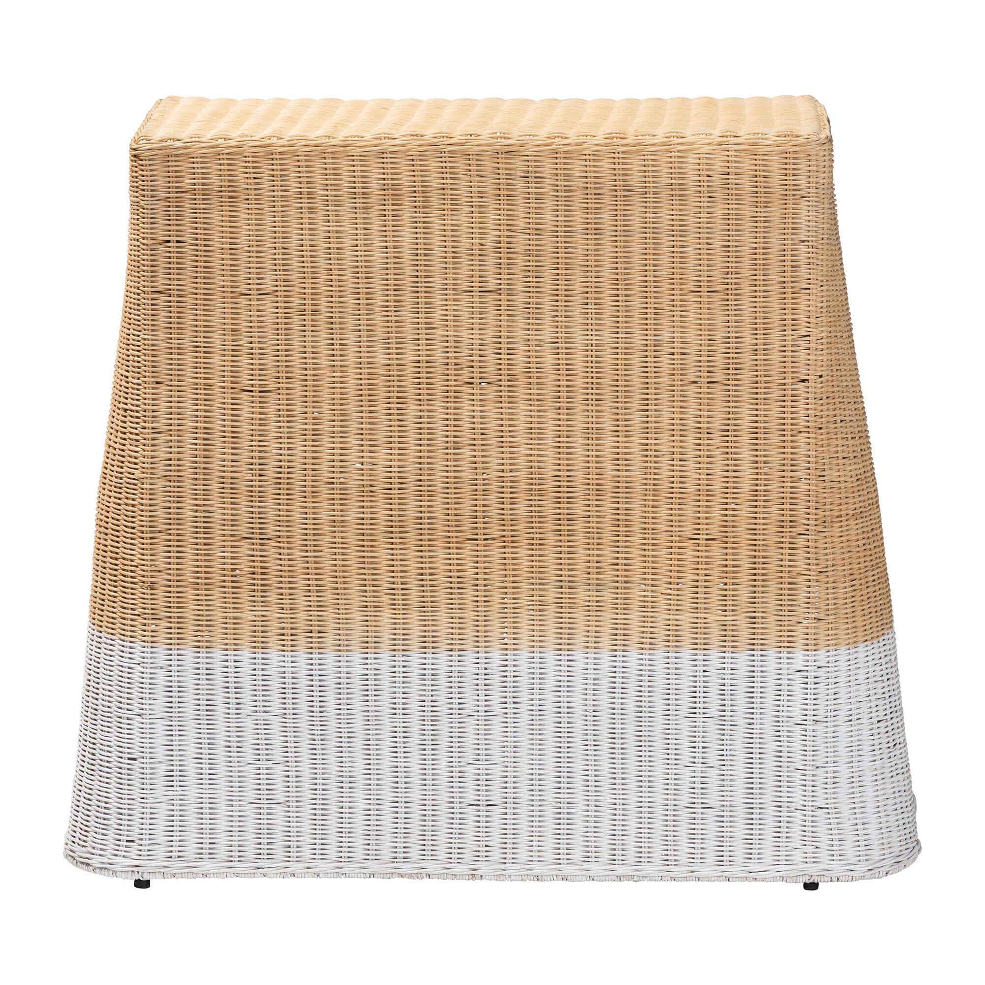 Back. bali & pari - bali & pari Palm Scallop Natural Rattan Console Table - Handwoven Wicker Accent Table, Rectangle 36", White/Natural - Natural Brown/White.