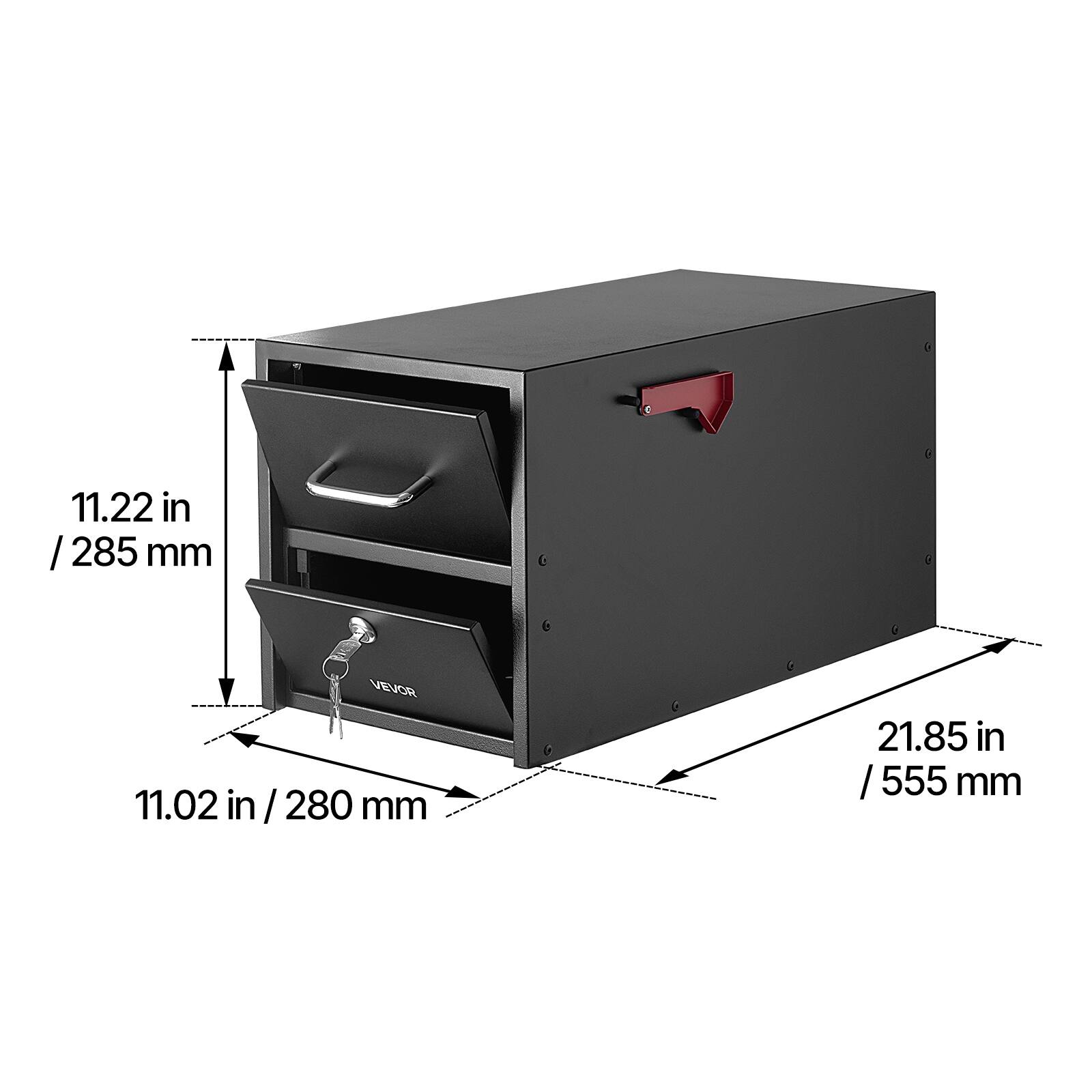 11.22 in / 285 mm  
11.02 in / 280 mm  
21.85 in / 555 mm